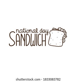 Vector illustration on the theme of National Sandwich Day on November 3. Decorated with a handwritten inscription NOVEMBER and outline Sandwich.