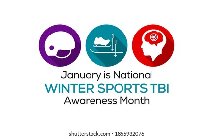 Vector Illustration On The Theme Of National Winter Sports Traumatic Brain Injury (TBI) Awareness Month Observed Each Year In USA During January.