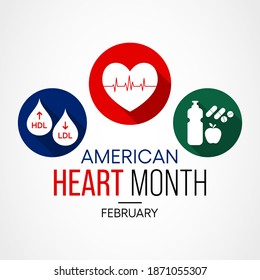 Vector illustration on the theme of National American Heart month observed each year during February across United States.