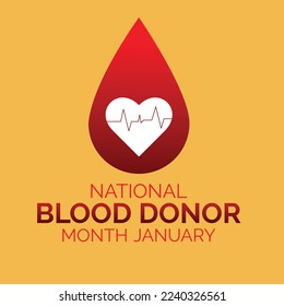Vector illustration on the theme of National Blood Donor month observed each year during January. Template for background, banner, card, poster with text inscription.