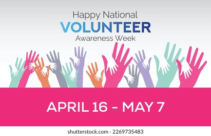 Ilustración vectorial sobre el tema de la Semana de sensibilización de VOLUNTEER NACIONAL de abril. Afiche , plantilla de diseño de pancartas Ilustración vectorial.