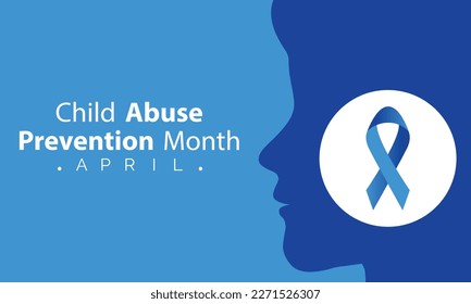 Ilustración de vectores sobre el tema del mes de abril, mes nacional de prevención y sensibilización del maltrato infantil, con cinta azul y blanca.