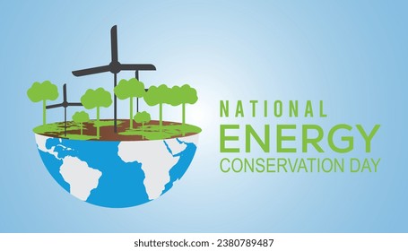 Ilustración vectorial sobre el tema del Día Nacional de la Conservación de la Energía que se observa cada año durante diciembre.Banner, Holiday, afiche, tarjeta y diseño de fondo.