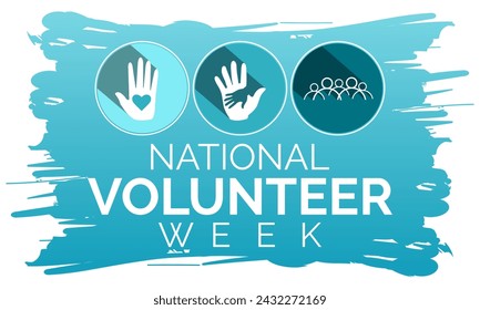 Ilustración vectorial sobre el tema de la semana del Voluntariado Nacional observada cada año durante la tercera semana de abril. Tarjeta de felicitación, póster de banner, flyer y diseño de fondo.