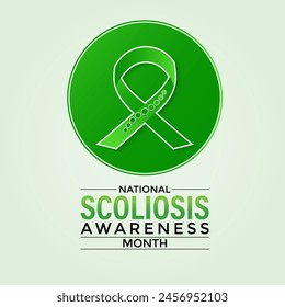 Vector illustration on the theme of National Scoliosis awareness month observed each year in June. Green ribbon with human body design illustration. Banner poster, flyer and background design.
