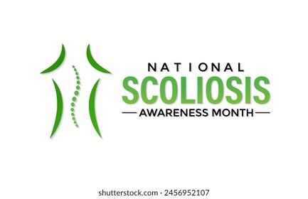 Vector illustration on the theme of National Scoliosis awareness month observed each year in June. Green ribbon with human body design illustration. Banner poster, flyer and background design.
