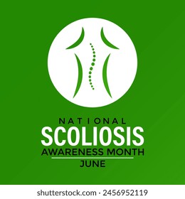 Vector illustration on the theme of National Scoliosis awareness month observed each year in June. Green ribbon with human body design illustration. Banner poster, flyer and background design.
