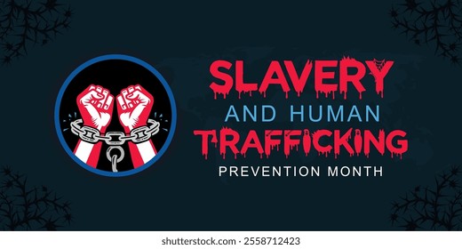 Vector illustration on the theme of National Human Trafficking Awareness Month. National Slavery and Human Trafficking Prevention Month is observed every year on January. Template for banner design.