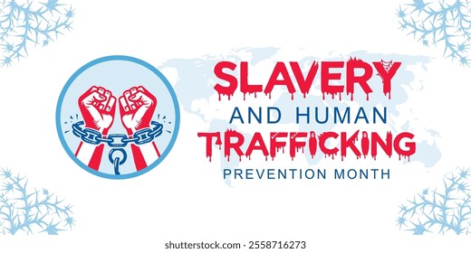 Vector illustration on the theme of National Human Trafficking Awareness Month. National Slavery and Human Trafficking Prevention Month is observed every year on January. Template for banner design.