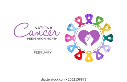 Vector illustration on the theme of National Cancer Prevention month observed each year during February. Design for banner, cards, prints, social media, poster, flyer and background design template.