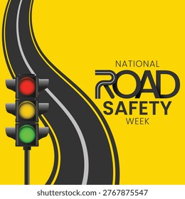Vector illustration on the theme of National Road safety week, focusing on celebrating road safety heroes and promoting safe, sustainable transport. Vector illustration