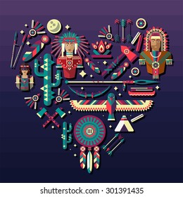 Vector illustration on the theme of native American. Man and woman.