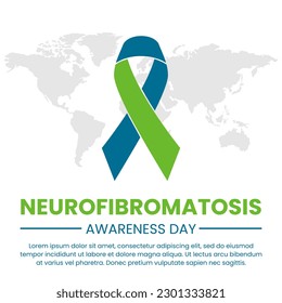 Vector illustration on the theme of Neurofibromatosis awareness day with ribbon and global map