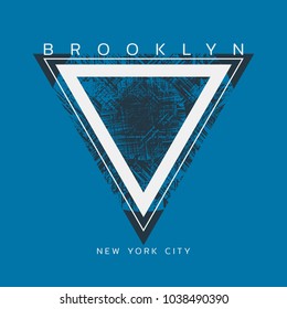 Vector illustration on the theme of New York City, Brooklyn. Grunge background. Typography, t-shirt graphics, poster, print, banner, flyer, postcard