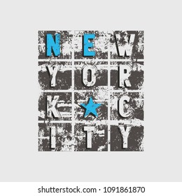 Vector illustration on the theme of New York City. Grunge background. Typography, t-shirt graphics, poster, print, banner, flyer, postcard

