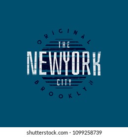 Vector illustration on a theme of New York City, Brooklyn. Vintage design. Grunge background.  Stamp typography, t-shirt graphics, poster, banner, print, flyer, postcard