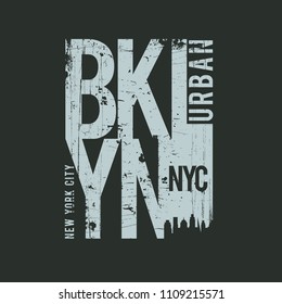 Vector illustration on the theme in New York City, Brooklyn. Vintage design. Grunge background. Typography, t-shirt graphics, poster, print, banner, flyer, postcard