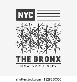 Vector illustration on the theme of New York City, Bronx. The abstract design. Typography, t-shirt graphics, poster, print, banner, flyer, postcard