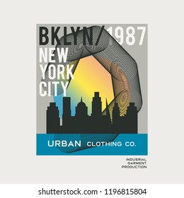 Vector illustration on the theme of New York City. The abstract design. Typography, t-shirt graphics, poster, print, banner, flyer, postcard