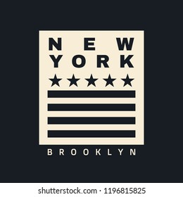 Vector illustration on the theme of New York City, Brooklyn.  Stylized American flag.  Typography, t-shirt graphics, poster, print, banner, flyer, postcard