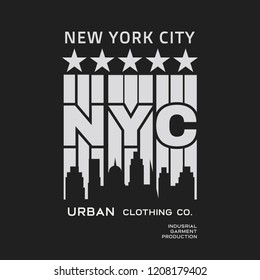 Vector illustration on the theme of New York City.  Stylized American flag.  Typography, t-shirt graphics, poster, print, banner, flyer, postcard