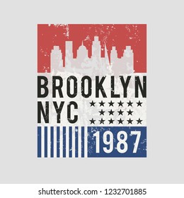 Vector illustration on the theme of New York City, Brooklyn. Vintage design.  Grunge background. Typography, t-shirt graphics, print, poster, banner, flyer, postcard