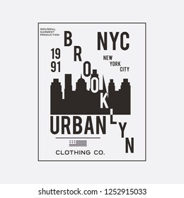 Vector illustration on the theme of New York City, Brooklyn.  Typography, t-shirt graphics, poster, print, banner, flyer, postcard