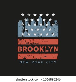 Vector illustration on the theme of New York City, Brooklyn. Vintage design. American flag. Typography, t-shirt graphics, poster, print, banner, flyer, postcard