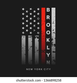 Vector illustration on the theme of New York City, Brooklyn. Vintage design. American flag. Typography, t-shirt graphics, poster, print, banner, flyer, postcard
