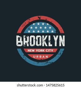 Vector illustration on the theme of New York City, Brooklyn. Vintage design. American flag. Stamp typography, t-shirt graphics, poster, print, banner, flyer, postcard