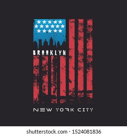 Vector illustration on the theme of New York City, Brooklyn. Vintage design. American flag. Typography, t-shirt graphics, poster, print, banner, flyer, postcard