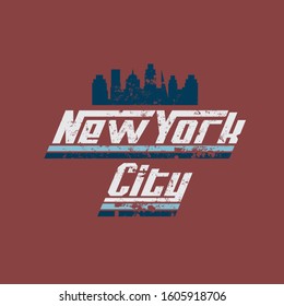 Vector illustration on the theme of New York City. Vintage design.  Grunge background. Typography, t-shirt graphics, print, poster, banner, flyer, postcard