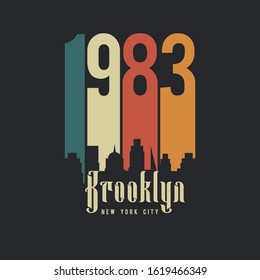 Vector illustration on a theme of New York City, Brooklyn. Vintage design. Number typography, t-shirt graphics, poster, banner, print, flyer, postcard