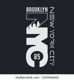 Vector illustration on the theme of New York City, Brooklyn. Typography, t-shirt graphics, poster, print, banner, flyer, postcard