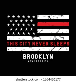 Vector illustration on the theme of New York City, Brooklyn. Vintage design. American flag. Typography, t-shirt graphics, poster, print, banner, flyer, postcard