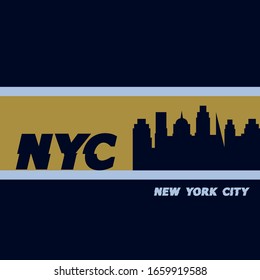 Ilustración vectorial sobre el tema de la ciudad de Nueva York. Tipografía, gráficos en pantalones, póster, impresión, pancarta, volante, postal