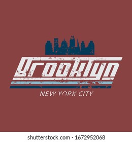 Vektorillustration Illustration zum Thema New York City, Brooklyn. Vintage-Design. brüchiger Hintergrund. Typografie, T-Shirt-Grafiken, Druck, Poster, Banner, Flyer, Postkarte