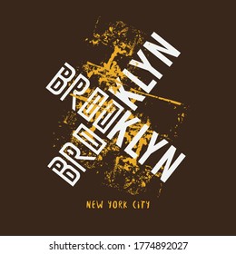 Ilustración de vectores sobre el tema en la ciudad de Nueva York, Brooklyn. Diseño de época.  Borde de fondo. Tipografía, gráficos para camisetas, afiche, impresión, pancarta, volante, postal