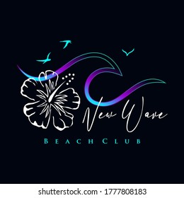 Vector illustration on the theme of NEW WAVE and BEACH CLUB. Vintage design. Sport typography, t-shirt graphics, print, poster, banner, flyer, postcard
