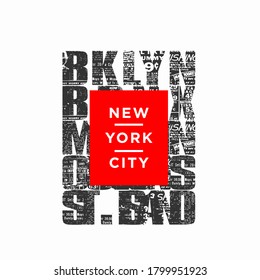 Vector illustration on the theme of New York City, Brooklyn. Stylized GRUNGE vector. Typography, t-shirt graphics, poster, print, banner, flyer, postcard
