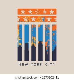 Vektorgrafik zum Thema New York City. Amerikanische Flagge. Vintage-Design. brüchiger Hintergrund. Typografie, T-Shirt-Grafiken, Poster, Druck, Banner, Flyer, Postkarte