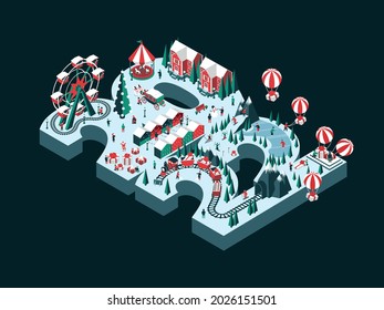 Vector illustration on the theme New Year 2022. Isometric style. Happy people are having fun and celebrating winter holidays. For a poster or banner and greeting card.
