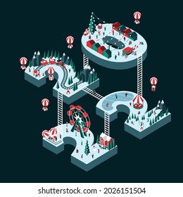 Vector illustration on the theme New Year 2022. Isometric style. Happy people are having fun and celebrating winter holidays. For a poster or banner and greeting card.
