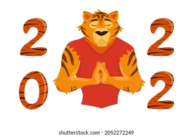 vector illustration on the theme of the new 2022 year of the tiger according to the Chinese calendar. A calm tiger with his eyes closed with numbers on his sides
