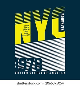 Vector illustration on the theme of New York City, Brooklyn. Typography, t-shirt graphics, poster, print, banner, flyer, postcard