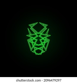 Vector illustration on the theme of new objects. Abstract face mask with neon green color effect on dark background.