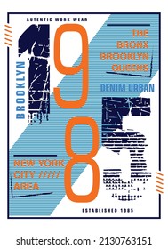 Vector illustration on the theme  in New York City, The Bronx. Grunge background. Typography, perfect for t-shirts, graphics, posters, prints, postcards, hoodies, etc. 