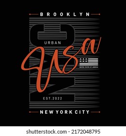 Vector illustration on the theme of New York City, Brooklyn. Stylized American flag. Typography, t-shirt graphics, poster, print, banner, flyer, postcard