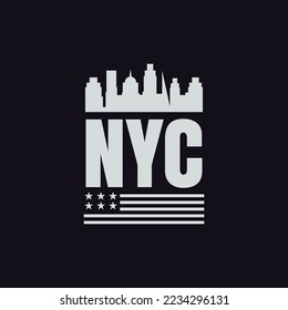 Vector illustration on the theme in New York City. American flag. Typography, t-shirt graphics, poster, print, banner, flyer, postcard