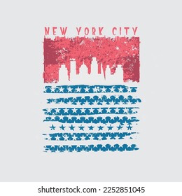 Vector illustration on the theme of New York City. Vintage design. American flag. Typography, t-shirt graphics, poster, print, banner, flyer, postcard